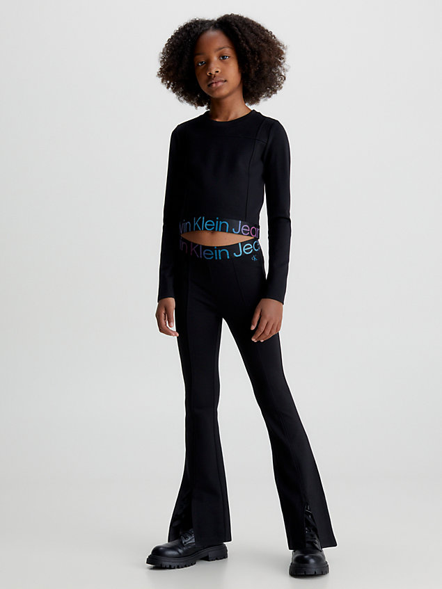 black rozszerzane spodnie z logo z dżerseju milano dla dziewczynki - calvin klein jeans