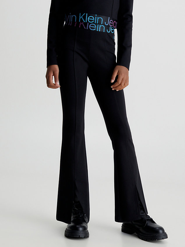 pantalon évasé en milano avec logo black pour filles calvin klein jeans