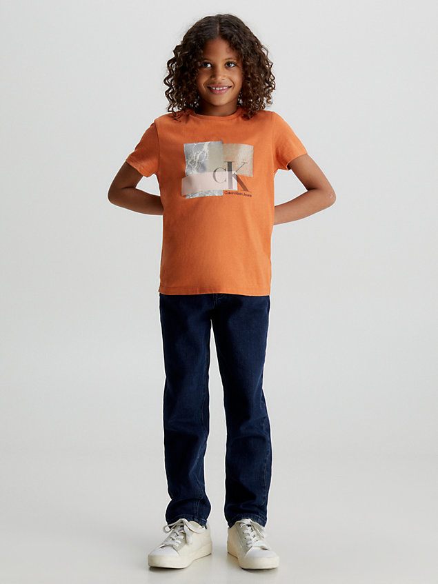 orange boxy logo t-shirt voor meisjes - calvin klein jeans