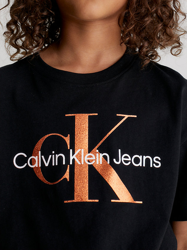 t-shirt con logo in vita taglio squadrato black da bambina calvin klein jeans