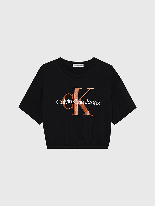 black kastenförmiges logo-t-shirt für maedchen - calvin klein jeans