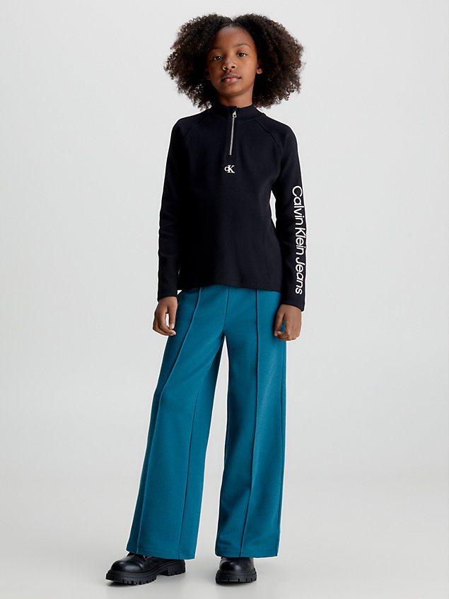 haut slim côtelé et zippé avec logo black pour filles calvin klein jeans
