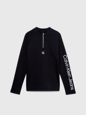 black slim ribbed zip logo top for girls calvin klein jeans
