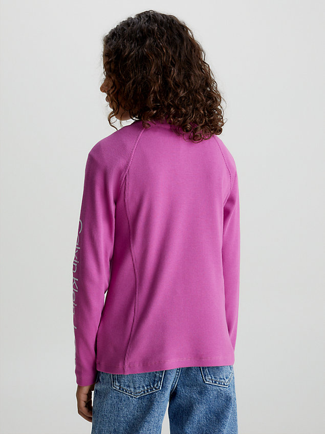 haut slim côtelé et zippé avec logo purple pour filles calvin klein jeans