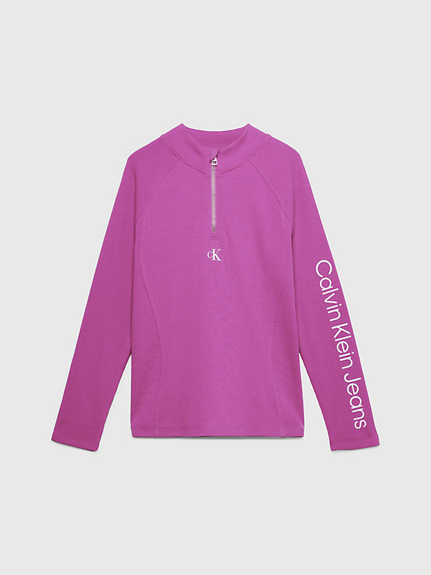 violet fun slim ribbed zip logo top for girls calvin klein jeans