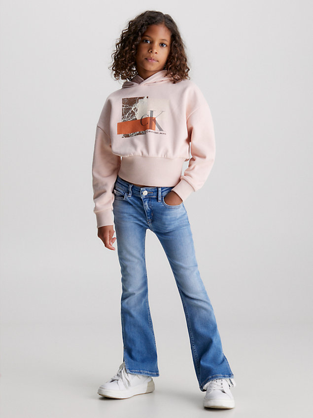 pink kastenförmiger logo-hoodie mit grafik für maedchen - calvin klein jeans