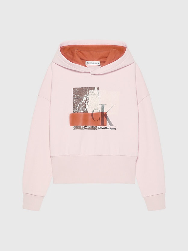 rose clay boxy graphic logo hoodie for girls calvin klein jeans