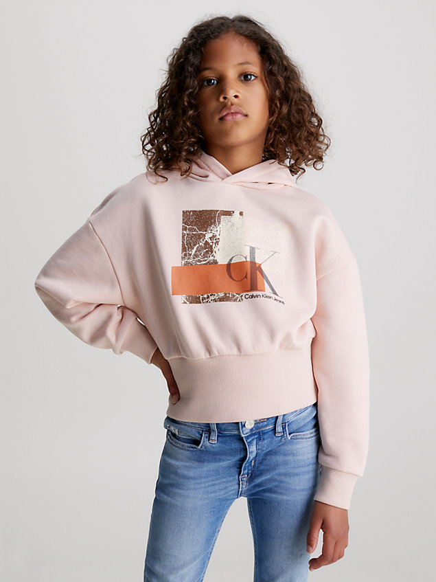 pink boxy graphic logo hoodie for girls calvin klein jeans