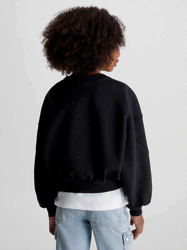 black kastiges sweatshirt mit v-ausschnitt für maedchen - calvin klein jeans