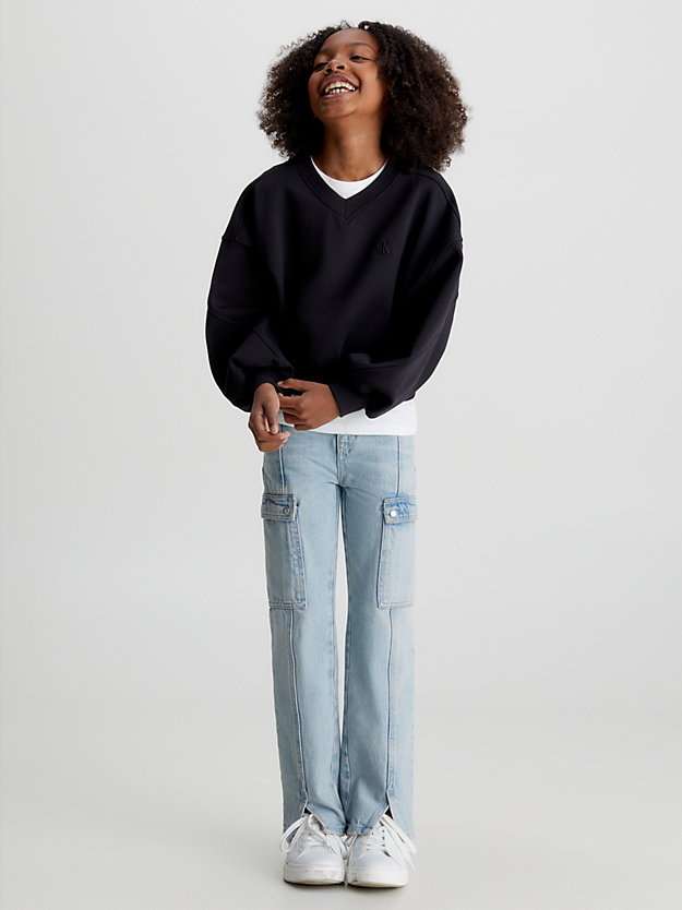 ck black boxy v-neck sweatshirt for girls calvin klein jeans