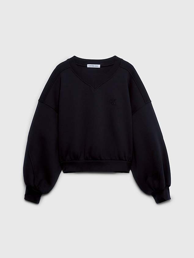 black kastiges sweatshirt mit v-ausschnitt für maedchen - calvin klein jeans