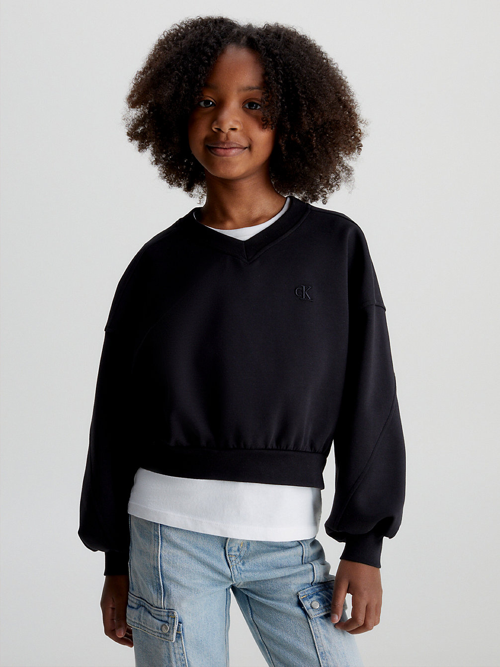 CK BLACK Kastiges Sweatshirt Mit V-Ausschnitt undefined Maedchen Calvin Klein