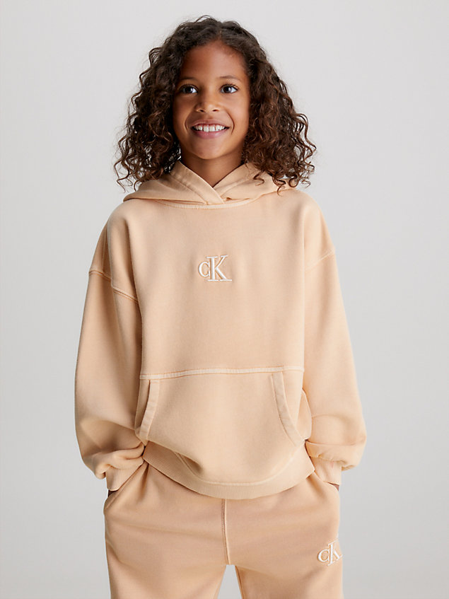 pink relaxte, mineraal geverfde hoodie met logo voor meisjes - calvin klein jeans