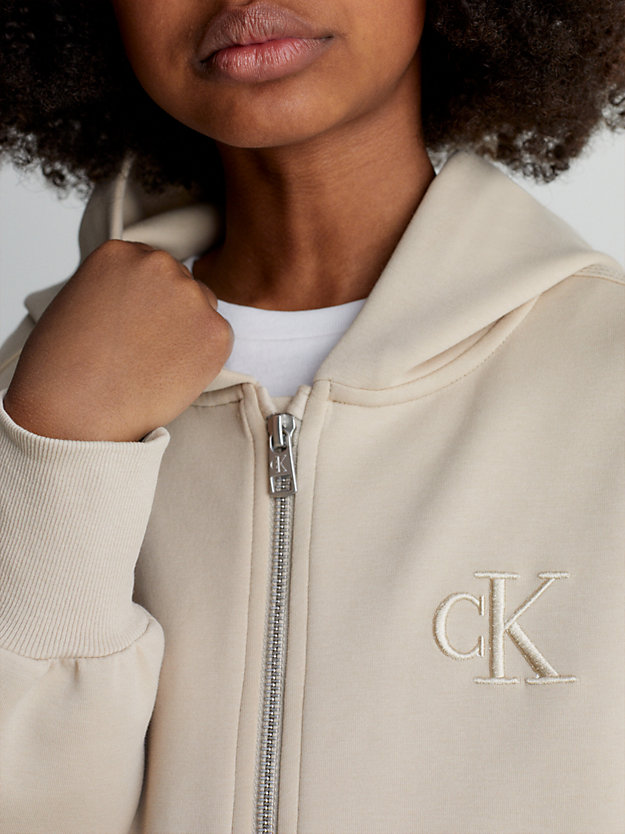 plaza taupe boxy zip up hoodie for girls calvin klein jeans