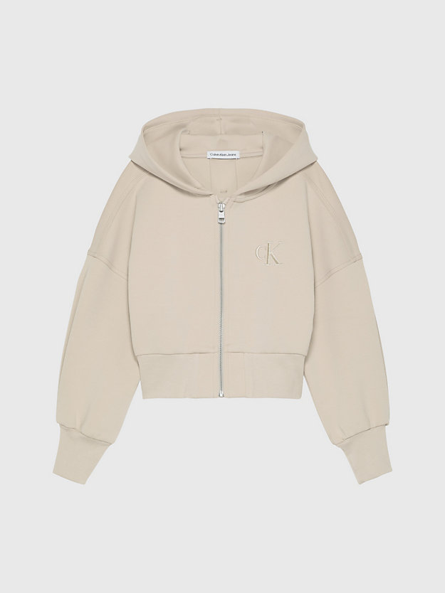 plaza taupe boxy zip up hoodie for girls calvin klein jeans