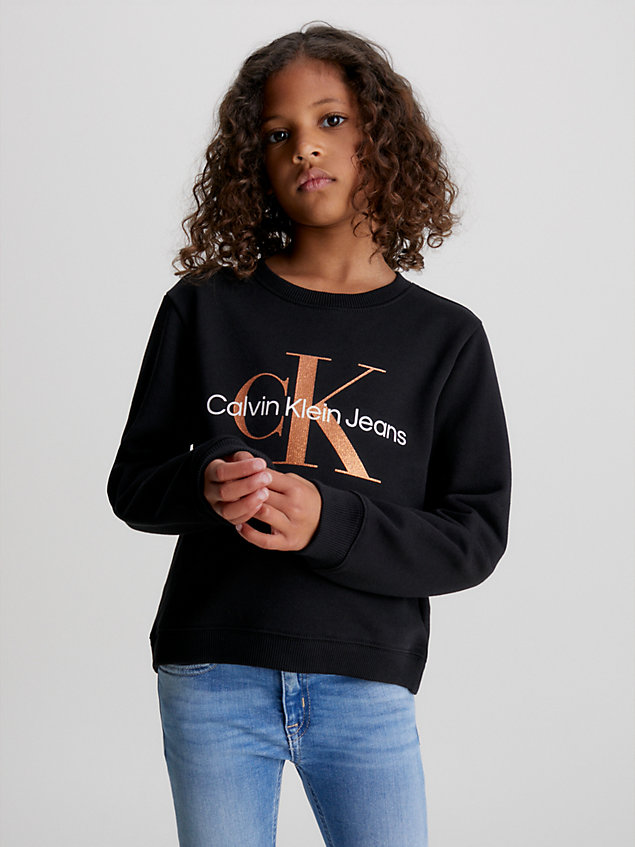 black relaxed sweatshirt met logo voor meisjes - calvin klein jeans