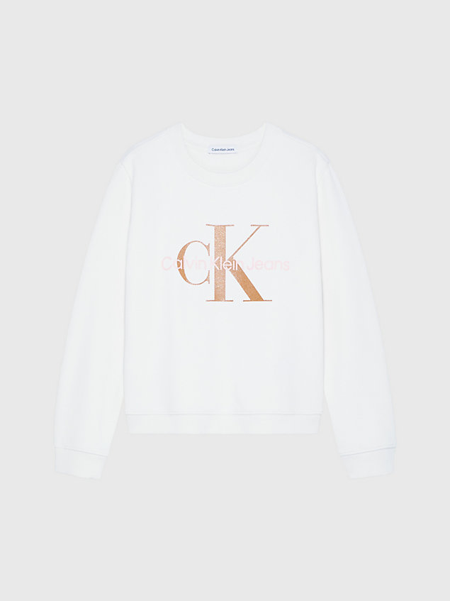 white relaxed logo sweatshirt for girls calvin klein jeans