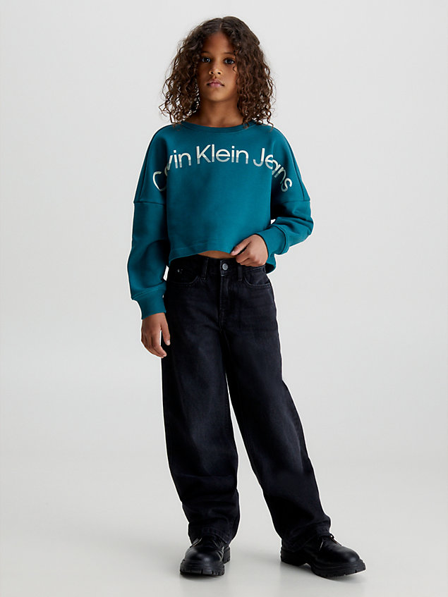 blue boxy sweatshirt met logo voor meisjes - calvin klein jeans
