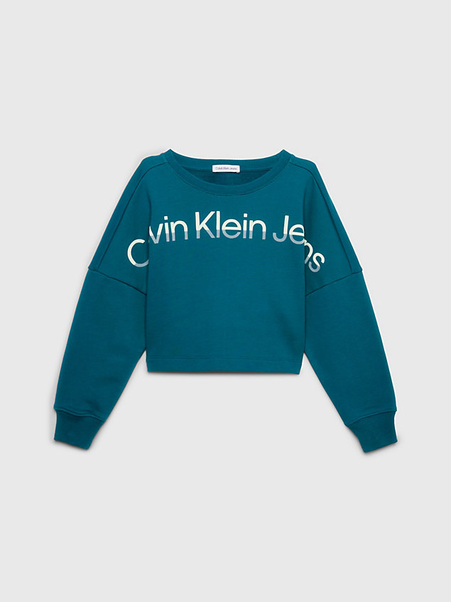 blue boxy logo sweatshirt for girls calvin klein jeans