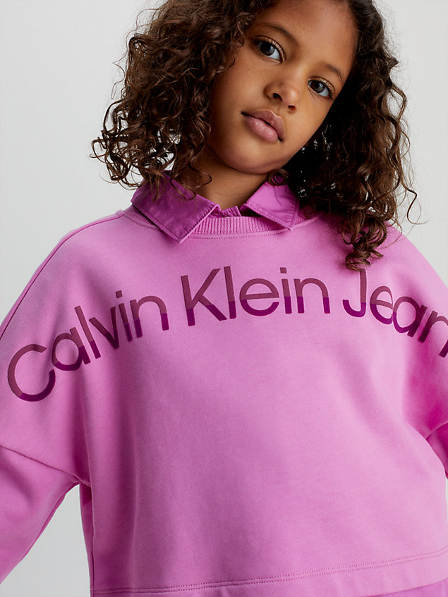 purple boxy sweatshirt met logo voor meisjes - calvin klein jeans
