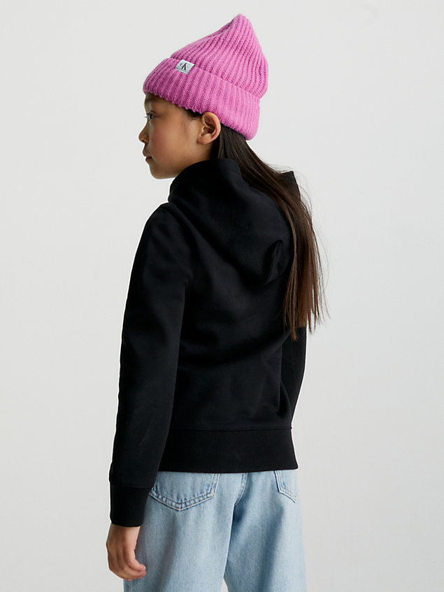 black kastenförmiger hoodie mit fleece-logo für maedchen - calvin klein jeans