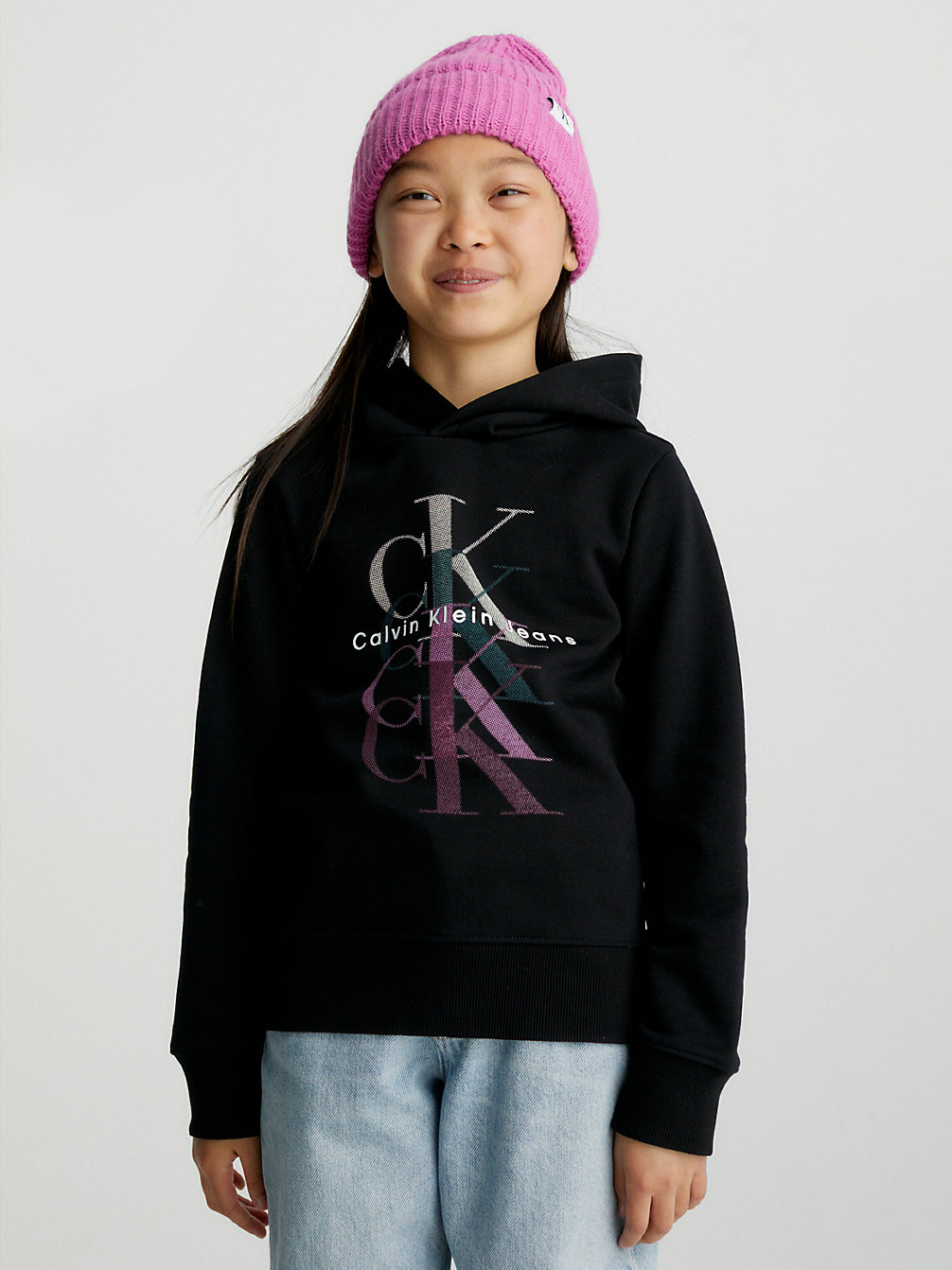 CK BLACK Kastenförmiger Hoodie Mit Fleece-Logo undefined Maedchen Calvin Klein