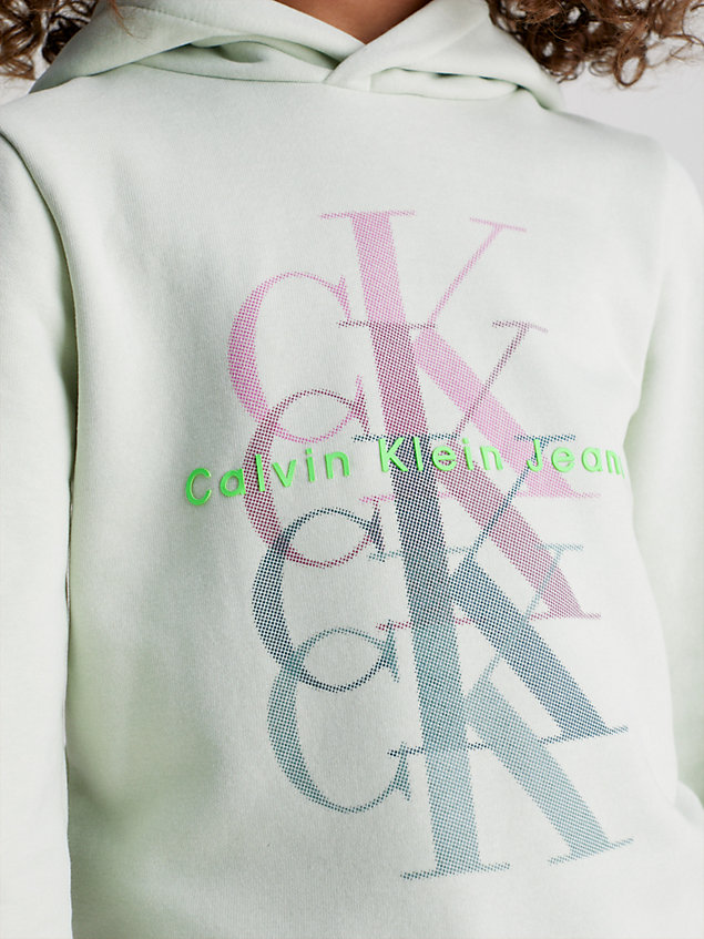 green boxy fleece hoodie met logo voor meisjes - calvin klein jeans