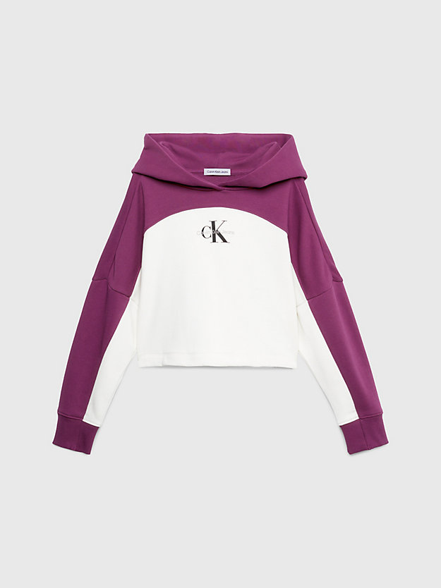 amaranth boxy colourblock logo hoodie for girls calvin klein jeans