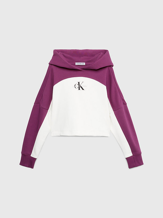 purple boxy colourblock logo hoodie for girls calvin klein jeans