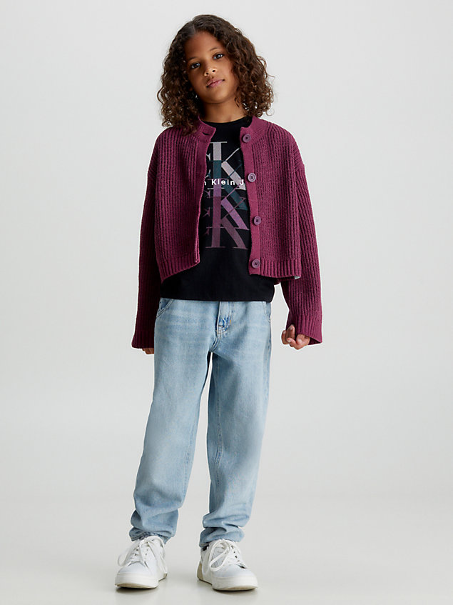 pull gilet boutonné en chenille purple pour filles calvin klein jeans