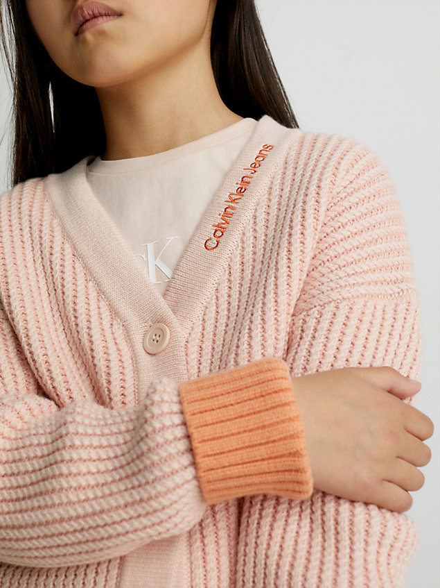 pink relaxed two tone cardigan jumper for girls calvin klein jeans