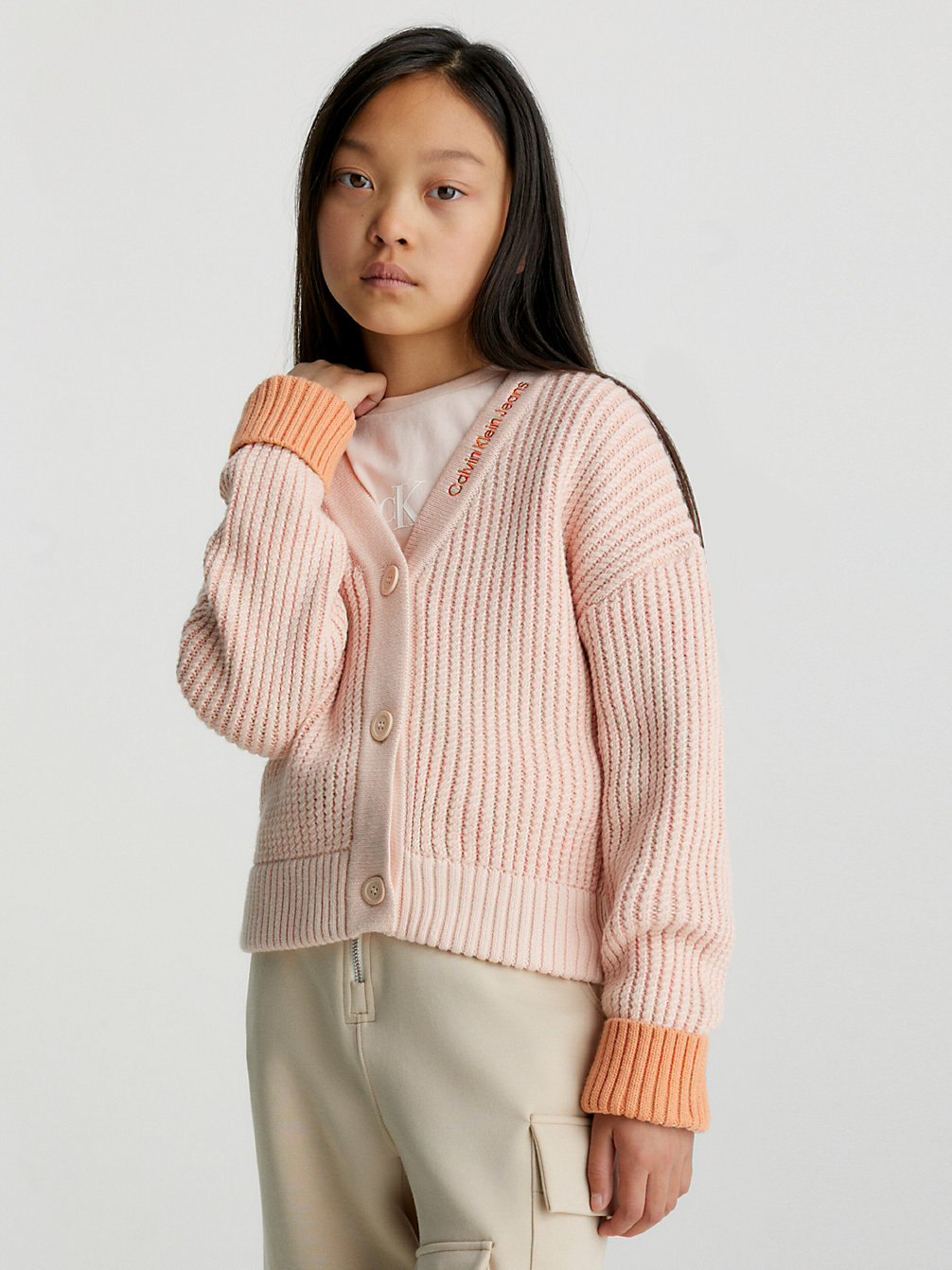 ROSE CLAY Lässiger Zweifarbiger Cardigan-Pullover undefined Maedchen Calvin Klein