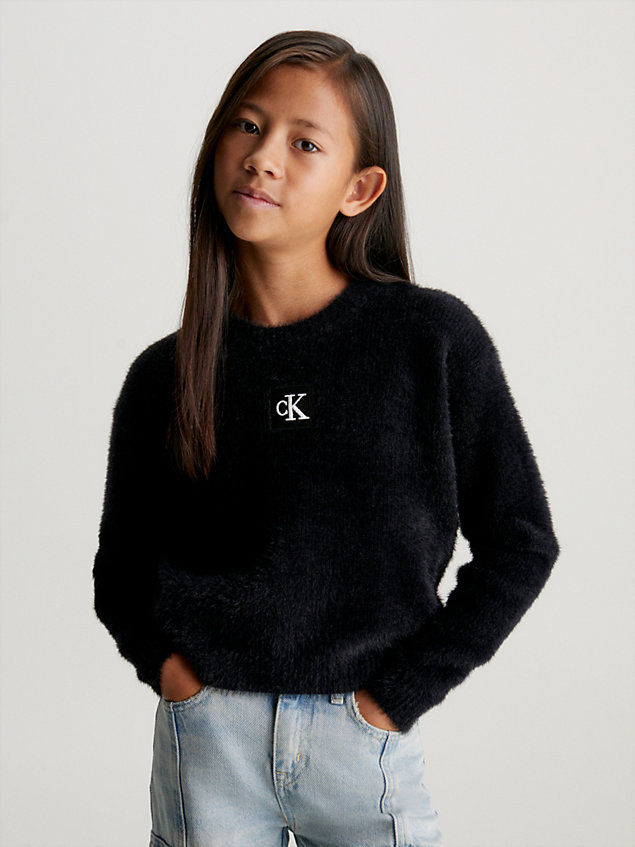 black miękki teksturowany sweter dla dziewczynki - calvin klein jeans