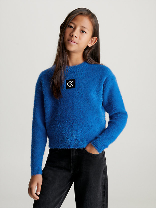 kettle blue soft textured jumper for girls calvin klein jeans