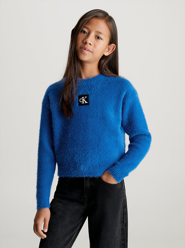 blue soft textured jumper for girls calvin klein jeans