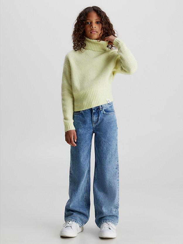 canary green acrylic roll neck jumper for girls calvin klein jeans
