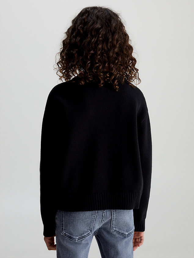 black flauschiger pullover mit logo für maedchen - calvin klein jeans