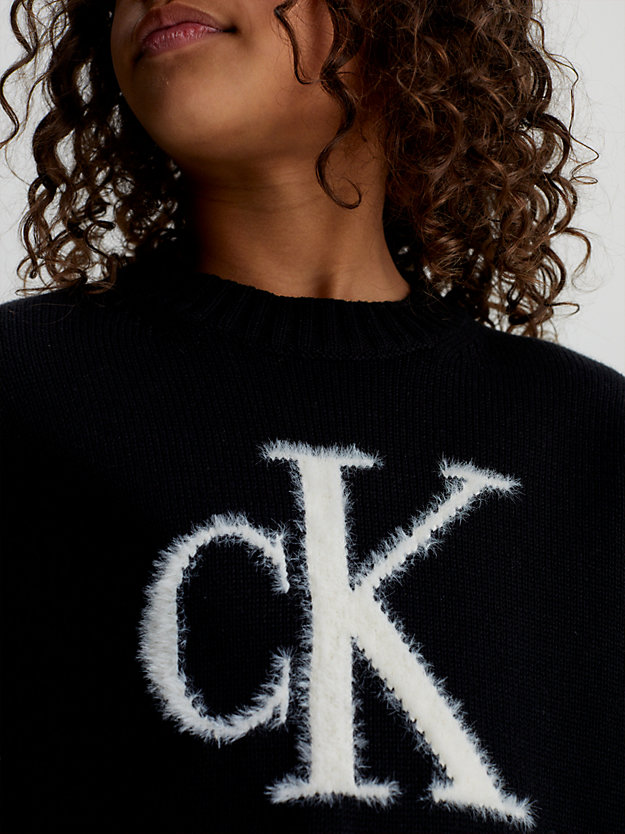 ck black fluffy logo jumper for girls calvin klein jeans