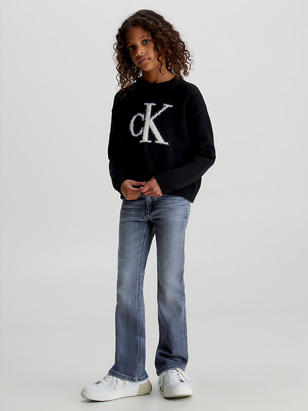 black flauschiger pullover mit logo für maedchen - calvin klein jeans