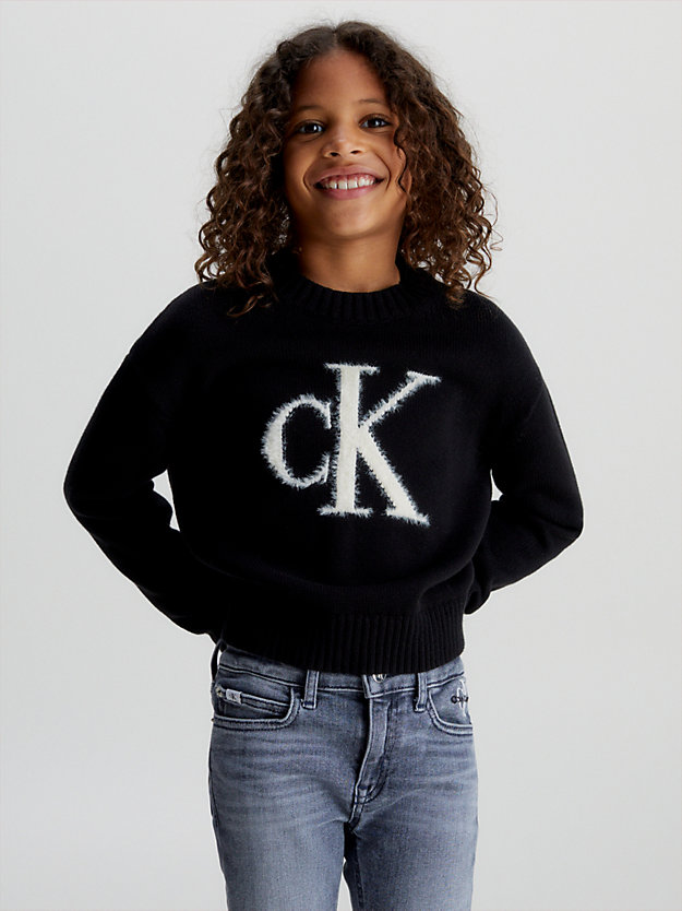 ck black fluffy logo jumper for girls calvin klein jeans