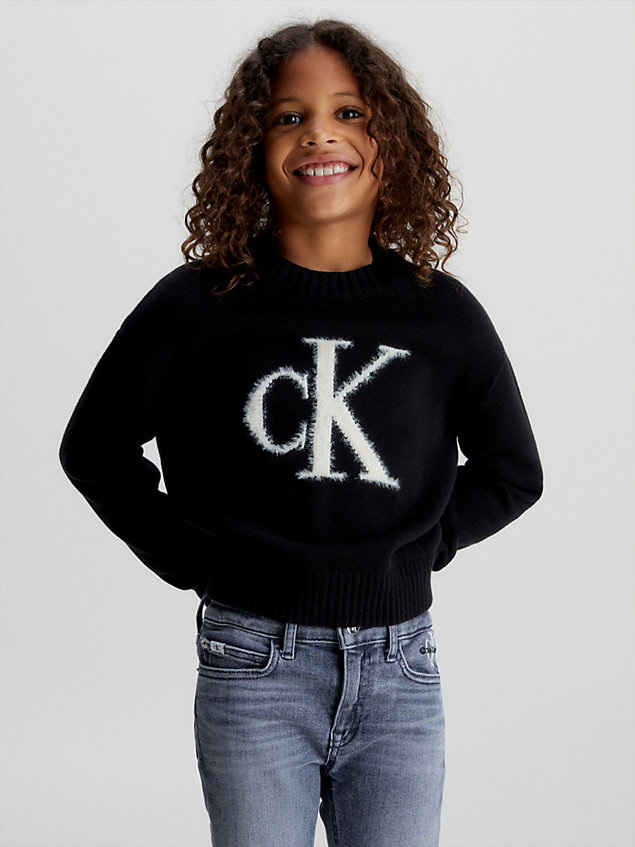 black pluizige logo trui voor meisjes - calvin klein jeans