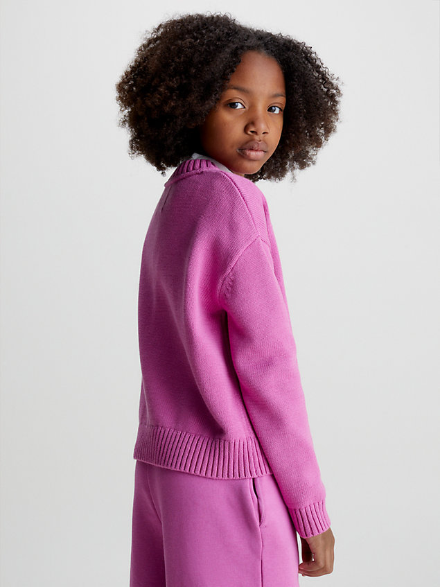 maglione con logo morbido in peluche purple da bambina calvin klein jeans