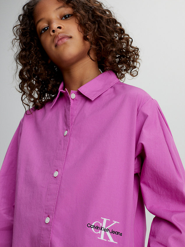 purple oversized poplin logo shirt for girls calvin klein jeans