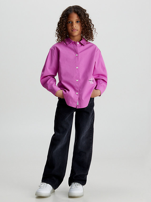 purple oversized poplin logo shirt voor meisjes - calvin klein jeans