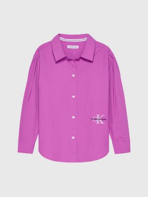 purple oversized poplin logo shirt for girls calvin klein jeans