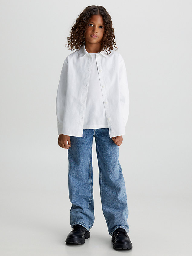 camicia oversize in popeline con logo white da bambina calvin klein jeans