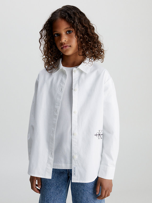 white oversized poplin logo shirt for girls calvin klein jeans
