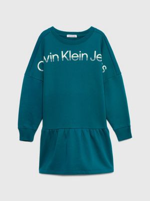 blue flared logo sweatshirt dress for girls calvin klein jeans