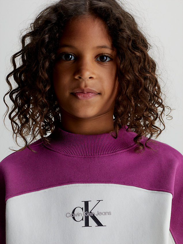 purple colourblock sweatshirtjurk voor meisjes - calvin klein jeans