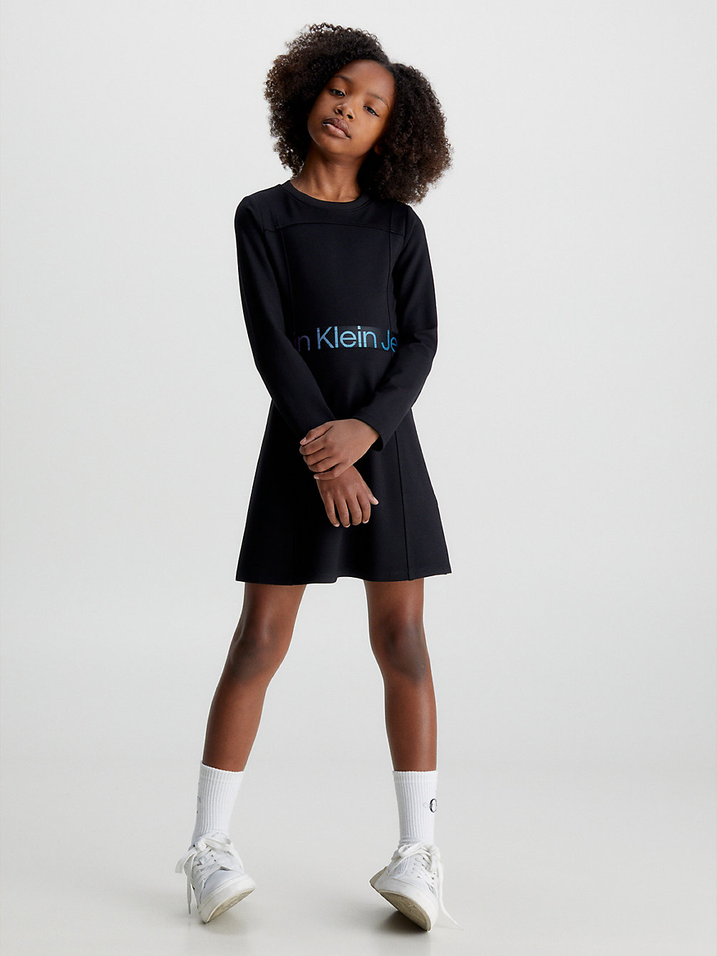 CK BLACK Ausgestelltes Milano-Logo-Kleid undefined Maedchen Calvin Klein